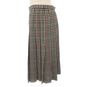 Leilian スカート ひざ丈 フレア チェック ウール ベージュ 13+ XL位 大きいサイズ YGT