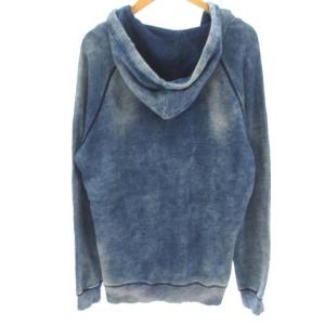 DIESEL パーカー プルオーバー ダメージ加工 裏毛 ロゴ プリント インディゴブルー 青系 L GY01