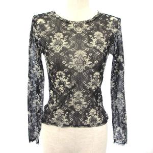 長袖 カットソー 透け感 総柄 花柄 IM38-JK603 ナイロン 2 M 黒 ブラック GY01