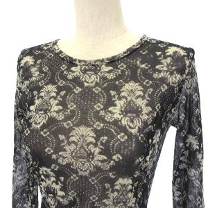 ISSEY MIYAKE 長袖 カットソー 透け感 総柄 花柄 IM38-JK603 ナイロン 2 M 黒 ブラック GY01