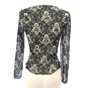 ISSEY MIYAKE 長袖 カットソー 透け感 総柄 花柄 IM38-JK603 ナイロン 2 M 黒 ブラック GY01