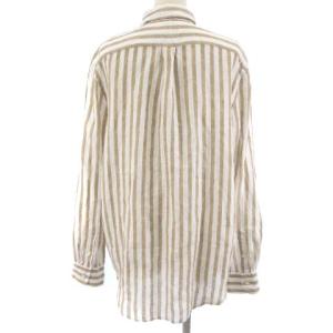 POLO RALPH LAUREN RELAXED FIT リネン シャツ ブラウス 長袖 ストライプ ポニー ワンポイント ホワイト ブラウン L