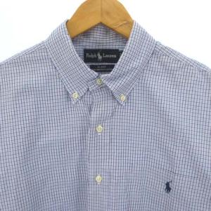 RALPH LAUREN SLAKE シャツ チェック ボタンダウン ポニー 刺繍 コットン ブルー 青 L GY01