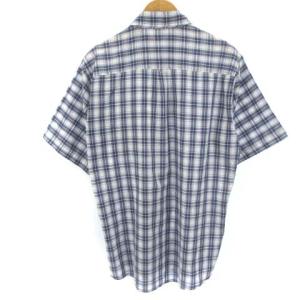 STUSSY シャツ チェック 半袖 ボタンダウン ロゴ 刺繍 コットン ブルー 青 M GY01