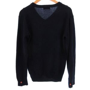 BURBERRY BLACK LABEL ニット セーター 長袖 薄手 ワンポイント刺繍 国内正規 カシミヤ混 ウール 2 M 紺 ネイビー GY01