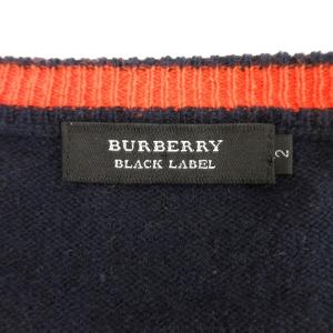 BURBERRY BLACK LABEL ニット セーター 長袖 薄手 ワンポイント刺繍 国内正規 カシミヤ混 ウール 2 M 紺 ネイビー GY01