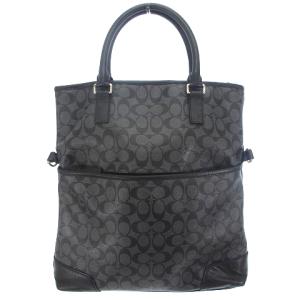 COACH シグネチャー ショルダーバッグ 2WAY トート 多収納 レザーハンドル 黒 ブラック GY05