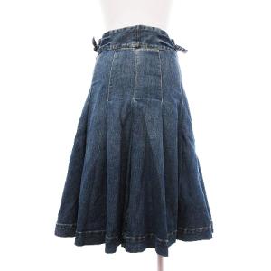 RALPH LAUREN デニム スカート ひざ丈 フレア プリーツ ポリコットン 青 ブルー 9 L位 GY12