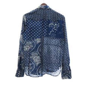 POLO RALPH LAUREN ウエスタン シャツ 長袖 レギュラーカラー 薄手 ペイズリー風 花柄 コットン 青 ブルー 11 M位 GY12