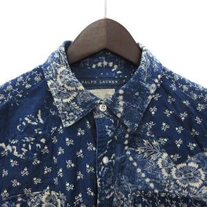 POLO RALPH LAUREN ウエスタン シャツ 長袖 レギュラーカラー 薄手 ペイズリー風 花柄 コットン 青 ブルー 11 M位 GY12