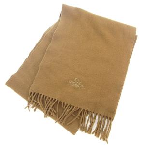 FENDI マフラー フリンジ ロゴ 刺繍 キャメル 茶系 ブラウン系 GY12