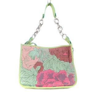 D&G トートバッグ チェーン ミニポーチ付き キャンバス レザー 花柄 緑 グリーン 鞄 GY12