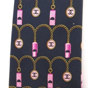 CHANEL ココマーク ネクタイ レギュラー チェーン シルク100％ ネイビー 紺 IBO43
