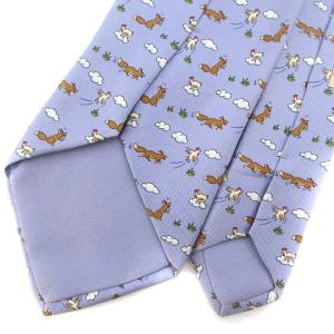 HERMES 5064PA ネクタイ レギュラータイ 総柄 キツネ柄 ニワトリ柄 シルク100％ パープル 紫 IBO43