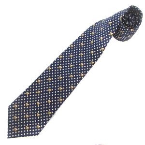 7901MA ネクタイ レギュラータイ 総柄 ニワトリ柄 タマゴ柄 シルク100％ ネイビー 紺 IBO43