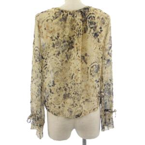 Max Mara シルク シャツ ブラウス 長袖 リボン 花柄 総柄 ベージュ 40 M位 IBO43