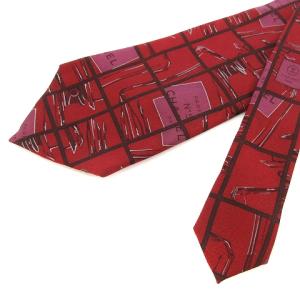 ネクタイ 総柄 チェーン シルク100％ 赤 レッド ピンク系 マルチカラー IBO43