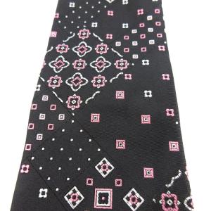 ETRO 美品 ネクタイ 総柄 シルク100％ 黒 ブラック ピンク マルチカラー IBO43
