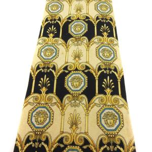 VERSACE ネクタイ メデューサ 総柄 シルク100％ 黒 ブラック 金 ゴールド マルチカラー IBO43
