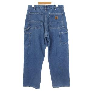 Carhartt デニムパンツ ワークパンツ ジーンズ レザーパッチ コットン インディゴブルー 青系 W33 M位 GY01