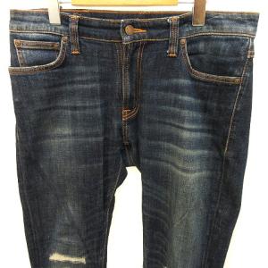 Nudie Jeans デニムパンツ ジーンズ ジッパーフライ ダメージ コットン インディゴブルー 青系 W32 L位 GY01