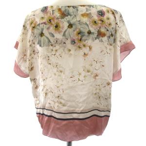 EPOCA カットソー 半袖 花柄 総柄 シルク100％ 白 ホワイト ピンク マルチカラー 40 S位 GY01
