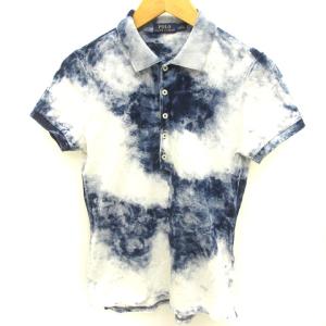 ポロシャツ 半袖 ロゴ刺繍 ポニー コットン 青 ブルー 白 ホワイト M