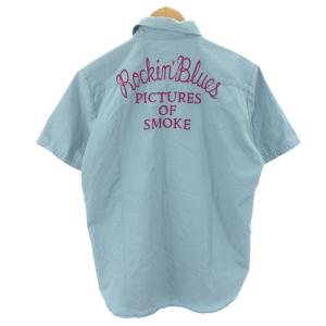 WACKO MARIA RUDEES パッチワークシャツ 半袖 刺繍 コットン混 ライトブルー 青系 M GY01