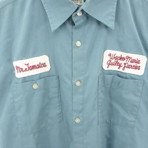 WACKO MARIA RUDEES パッチワークシャツ 半袖 刺繍 コットン混 ライトブルー 青系 M GY01