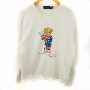 ポロベアトレーナー スウェット プリント ロゴ コットン 白 ホワイト L ※汚れあり GY01