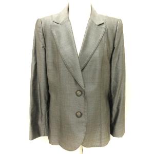 Leilian パンツスーツ ジャケット 無地 ウール シルク混 グレー 13 XL位 YGT