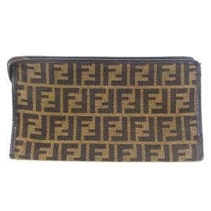 FENDI S.A.S ヴィンテージ ズッカ柄 クラッチバック セカンドバッグ キャンバス レザー ブラウン 茶 鞄 GY04