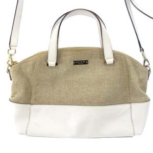 kate spade new york 2way ショルダーバッグ ハンド レザー キャンバス 切り替え ベージュ ホワイト バイカラー 鞄 GY04