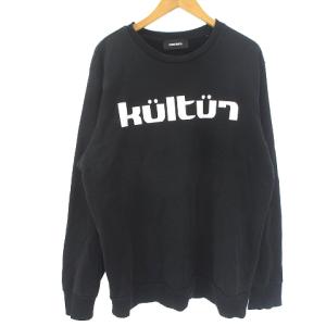 スウェットトレーナー 裏起毛 プリント コットン ブラック 黒 L