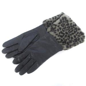 レザーグローブ 手袋 ゴートスキン 本革 レオパード柄 ブラック 黒 7 WY
