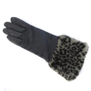 kate spade new york レザーグローブ 手袋 ゴートスキン 本革 レオパード柄 ブラック 黒 7 WY