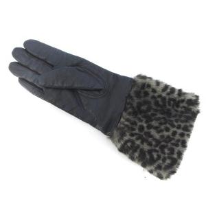 kate spade new york レザーグローブ 手袋 ゴートスキン 本革 レオパード柄 ブラック 黒 7 WY