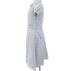 RALPH LAUREN ストライプ ワンピース 半袖 ロング ハーフボタン コットン ホワイト ブルー 9 M位 WY