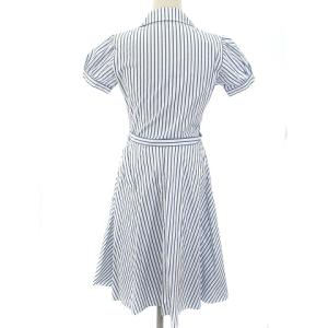 RALPH LAUREN ストライプ ワンピース 半袖 ロング ハーフボタン コットン ホワイト ブルー 9 M位 WY
