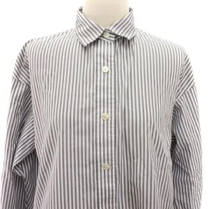 23区 シャツ ブラウス 長袖  ストライプ コットン グレー 白 ホワイト 40 L位