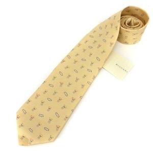 BVLGARI タグ付き ネクタイ レギュラータイ 総柄 シルク100% ベージュ