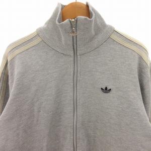 adidas ジャケット ジップアップ スリーライン ロゴ 裏起毛 コットン グレー M アウター
