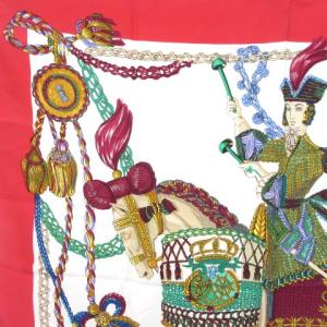 HERMES カレ 90 ティンパニ奏者 スカーフ シルク100％ レッド ECS