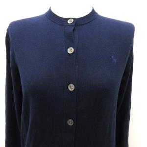 POLO RALPH LAUREN クルーネックカーディガン 長袖 ワンポイント ロゴ刺繍 紺 ネイビー S トップス ECS