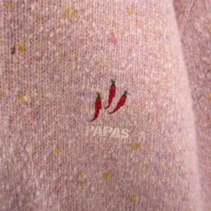 Papas ニット ジャケット ジップアップ ネップ ロゴ 刺繍 裏キルティング ウール ピンク 50 L位 アウター ECS
