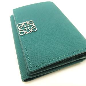 LOEWE アナグラム トライフォールド 6cc ウォレット コンパクト レザー エメラルドグリーン