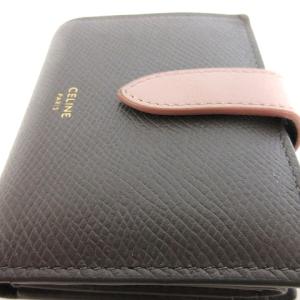 CELINE スモール ストラップウォレット エッセンシャル グレー ヴィンテージピンク カーフスキン 二折り財布