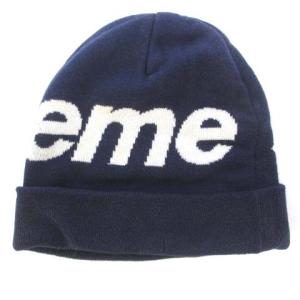 Supreme ニットキャップ ロゴ カシミヤ混 ネイビー