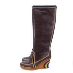 Emilio Pucci ロングブーツ レザー ブラウン 茶 39 24.5cm位 靴 シューズ GY11
