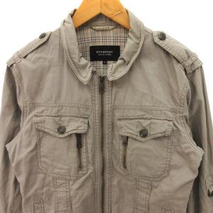 BURBERRY BLACK LABEL ミリタリージャケット 無地 ジップアップ ロゴボタン コットン リネン混 ベージュ M アウター GY01